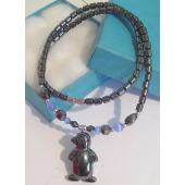 Blue Cat's Eye Opal Hematite Stone Penguin Pendant Chain Choker Fashion Necklace